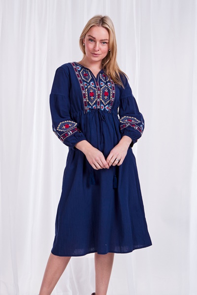 3/4 Sleeve Embroidery Dress