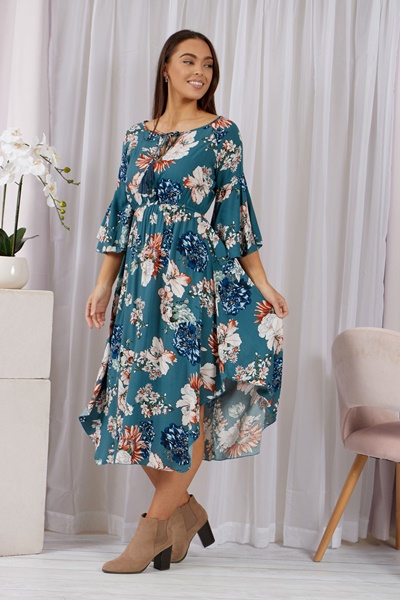 Flute Sleeve Floral Dress – D504504 & FEMME Connection