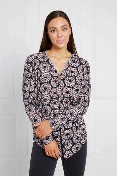 ABSTRACT PRINT ZIPPER TOP