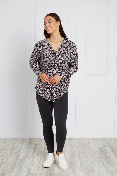 ABSTRACT PRINT ZIPPER TOP