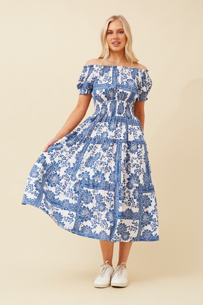 ADALIA OFF SHOULDER MIDI DRESS