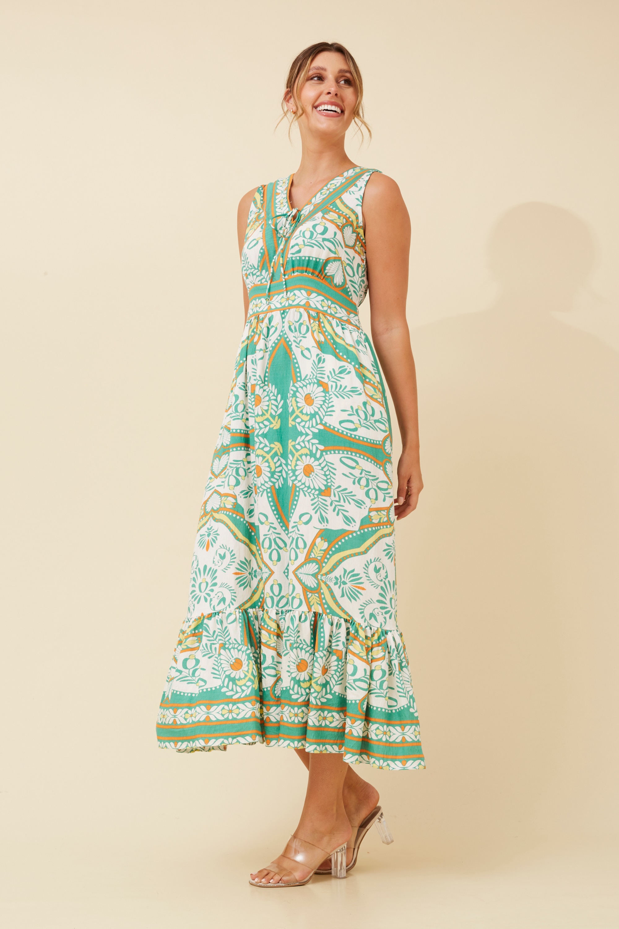 AFRI BORDER PRINT MAXI DRESS