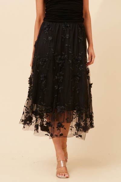 AGNALA EMBROIDERED FLORAL MIDI SKIRT