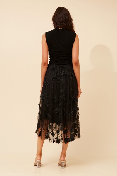 AGNALA EMBROIDERED FLORAL MIDI SKIRT