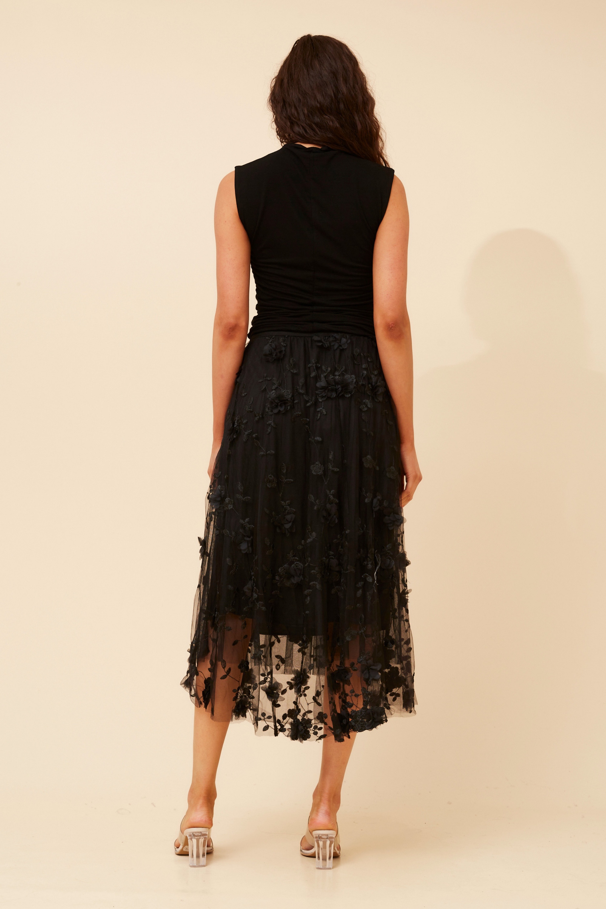AGNALA EMBROIDERED FLORAL MIDI SKIRT