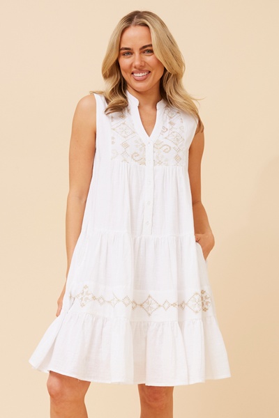 AHANA EMBROIDERED TIERED DRESS