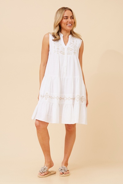 AHANA EMBROIDERED TIERED DRESS