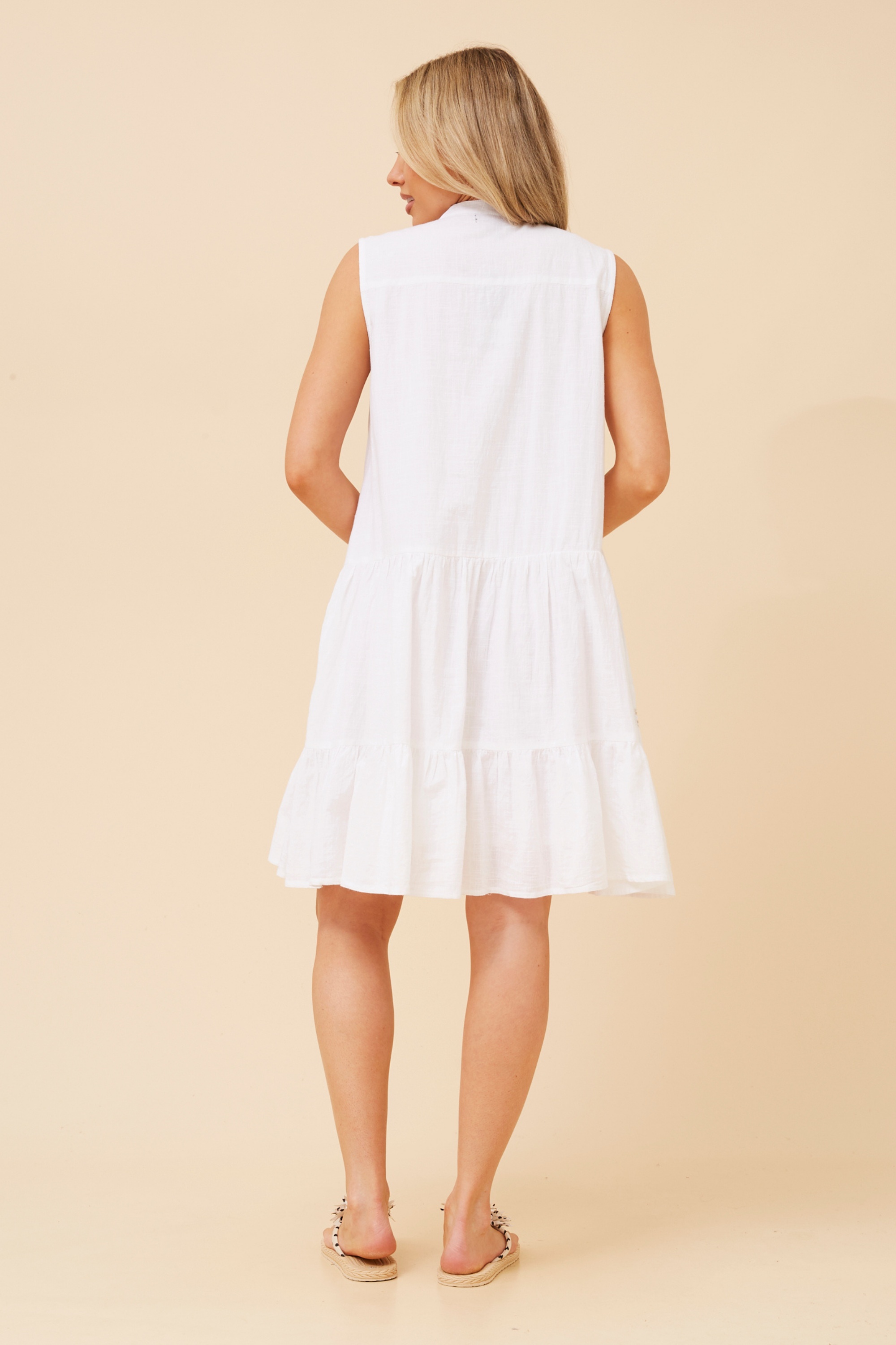 AHANA EMBROIDERED TIERED DRESS