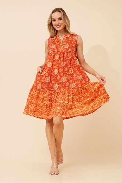 AILEEN BORDER PRINT MIDI DRESS