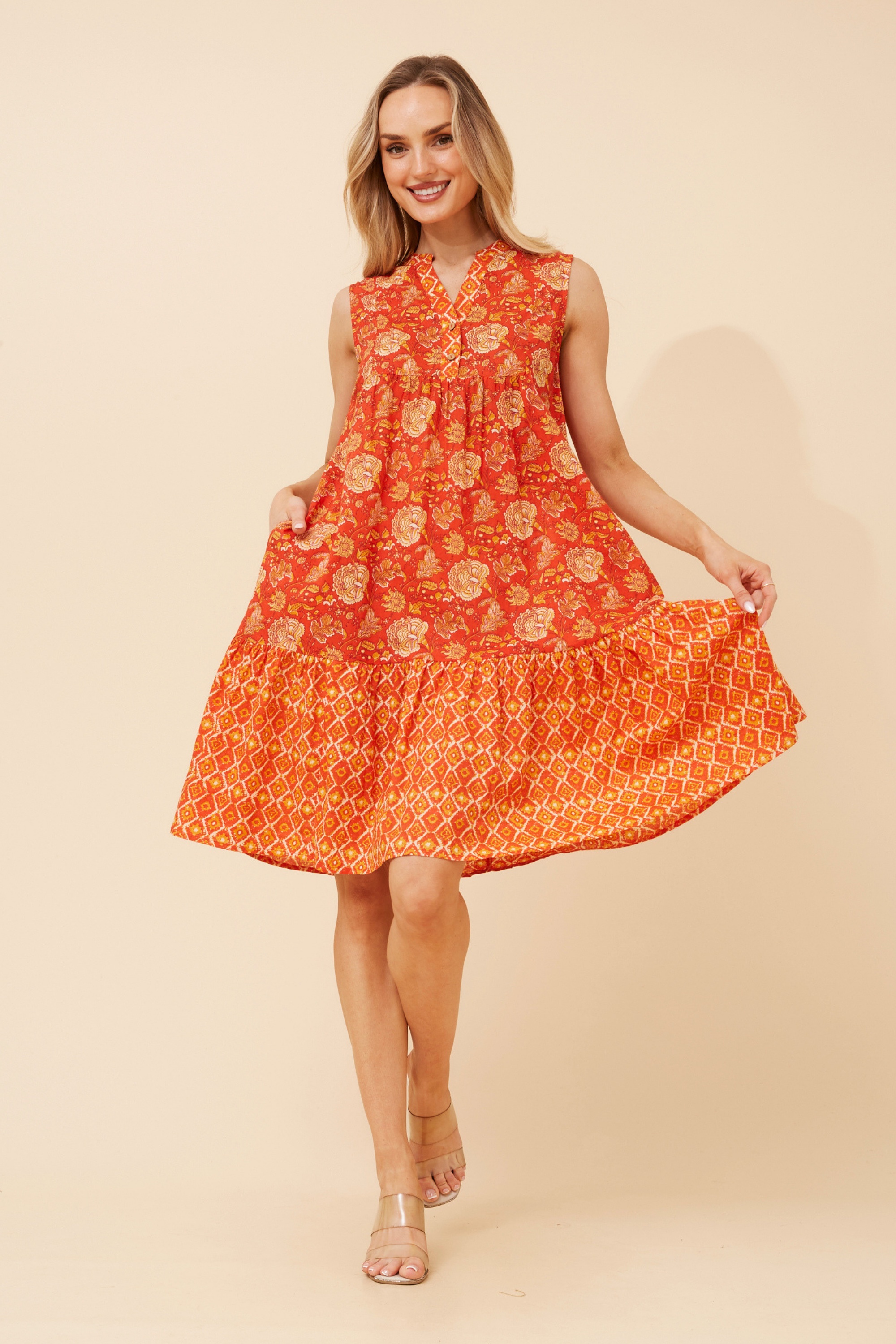 AILEEN BORDER PRINT MIDI DRESS