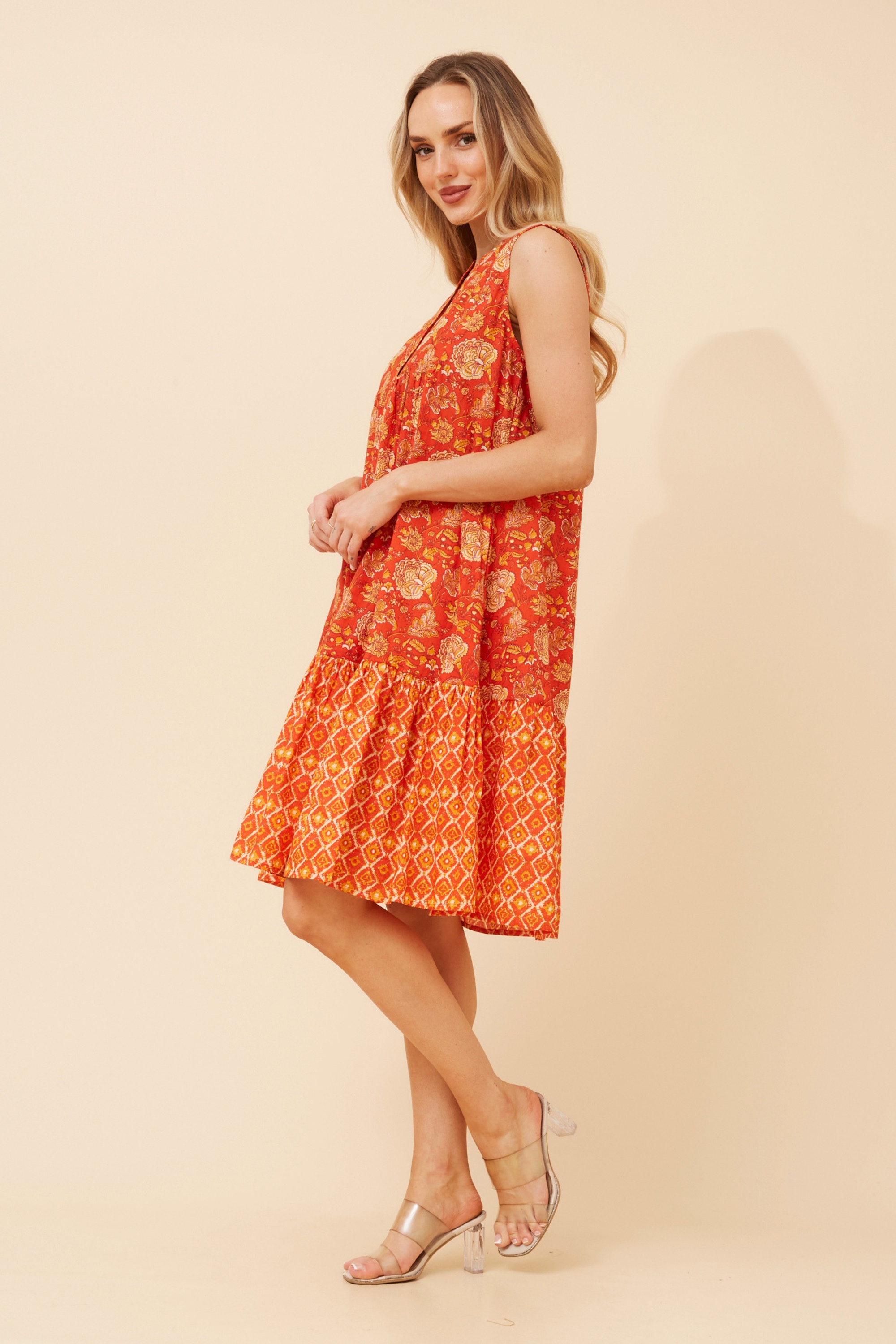 AILEEN BORDER PRINT MIDI DRESS