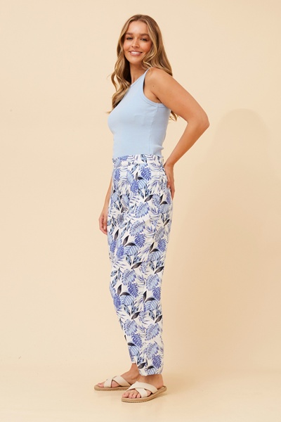 AKARIA LEAF PRINT WIDE LEG PANTS