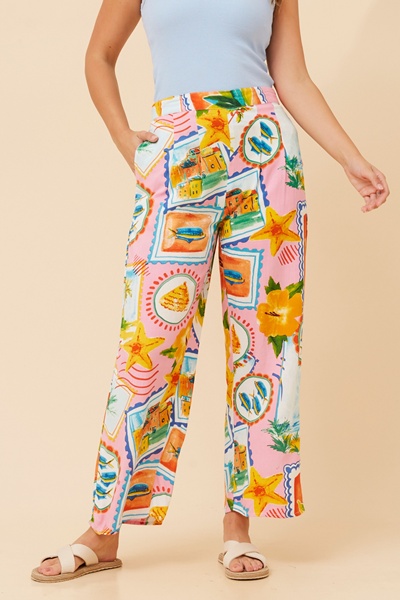 AKARIA PATCHWORK PRINT PANTS