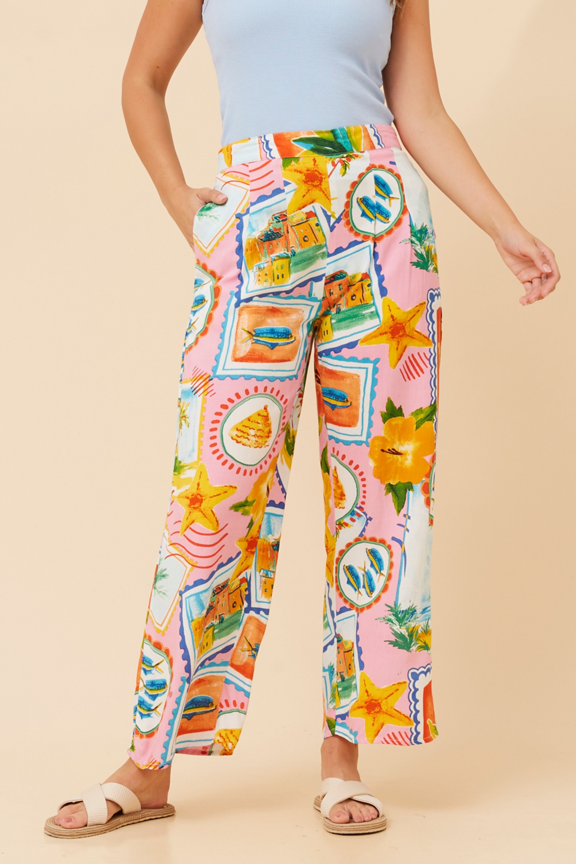 AKARIA PATCHWORK PRINT PANTS