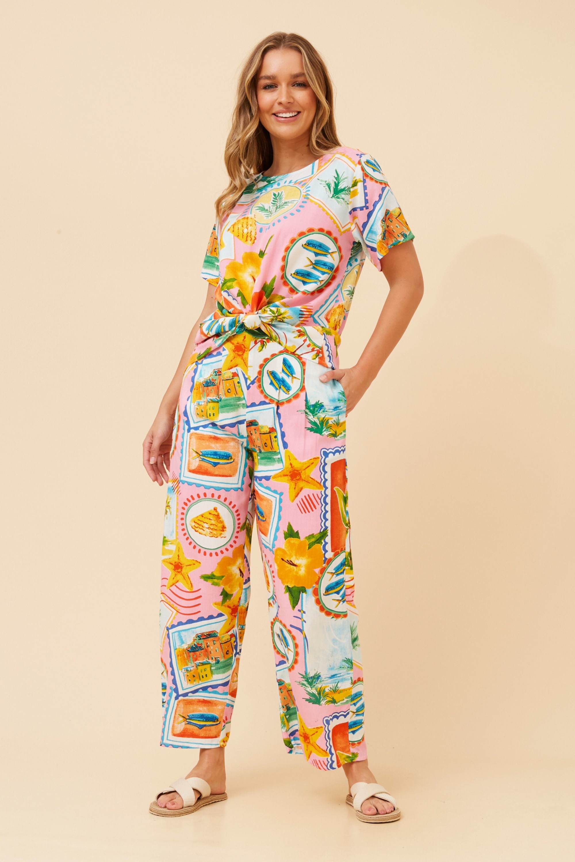 AKARIA PATCHWORK PRINT PANTS