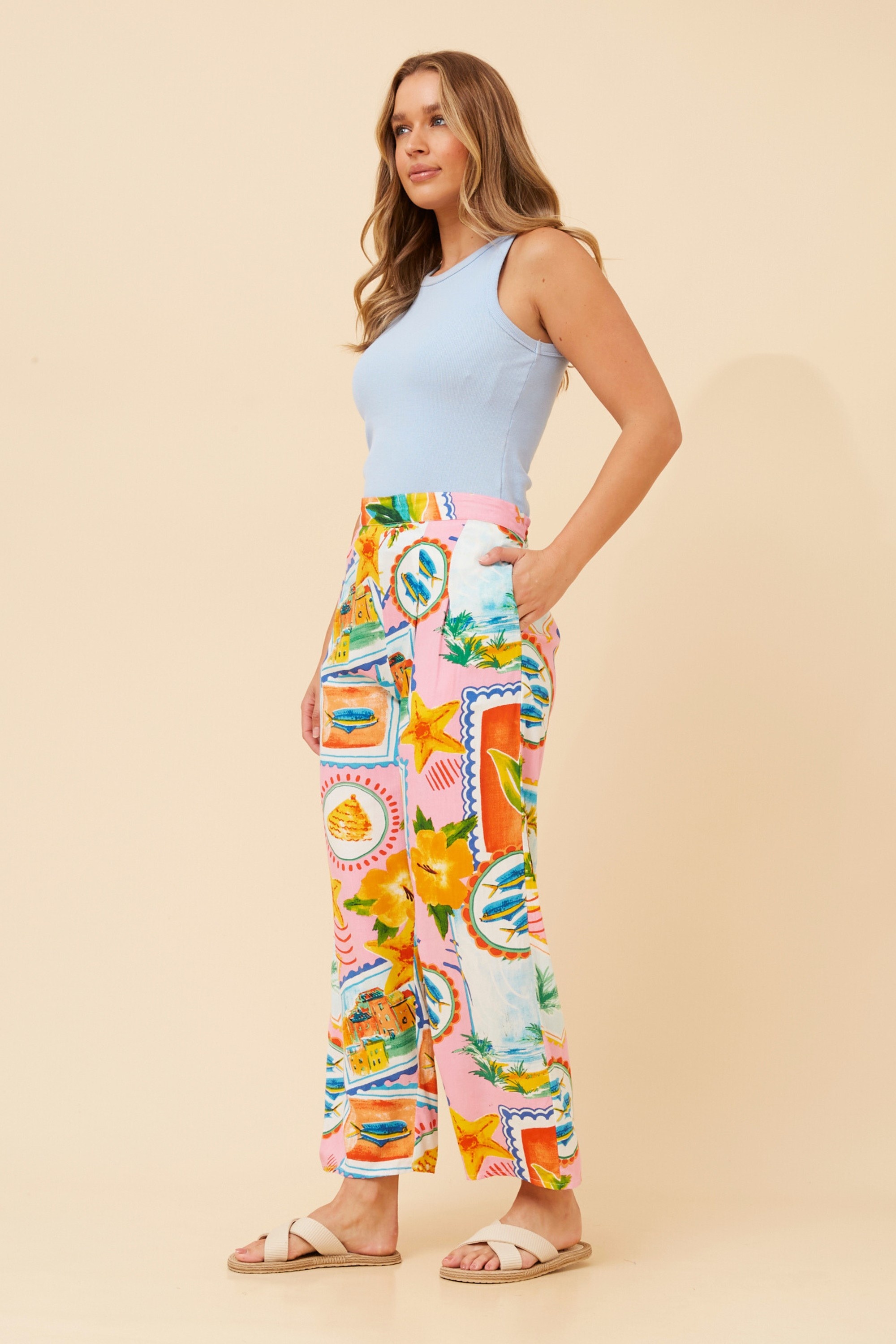 AKARIA PATCHWORK PRINT PANTS