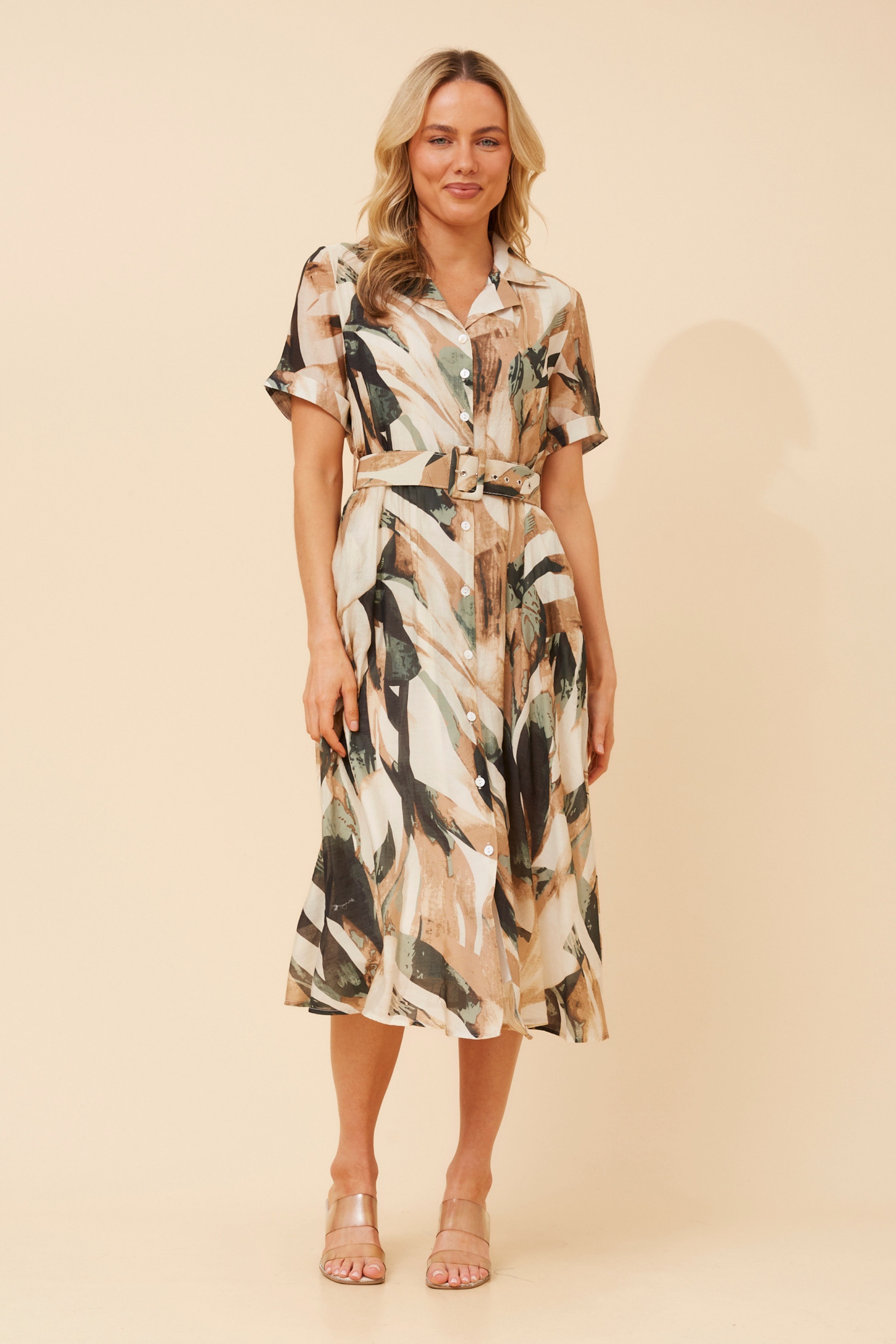 ALANIA ABSTRACT PRINT SHIRT DRESS