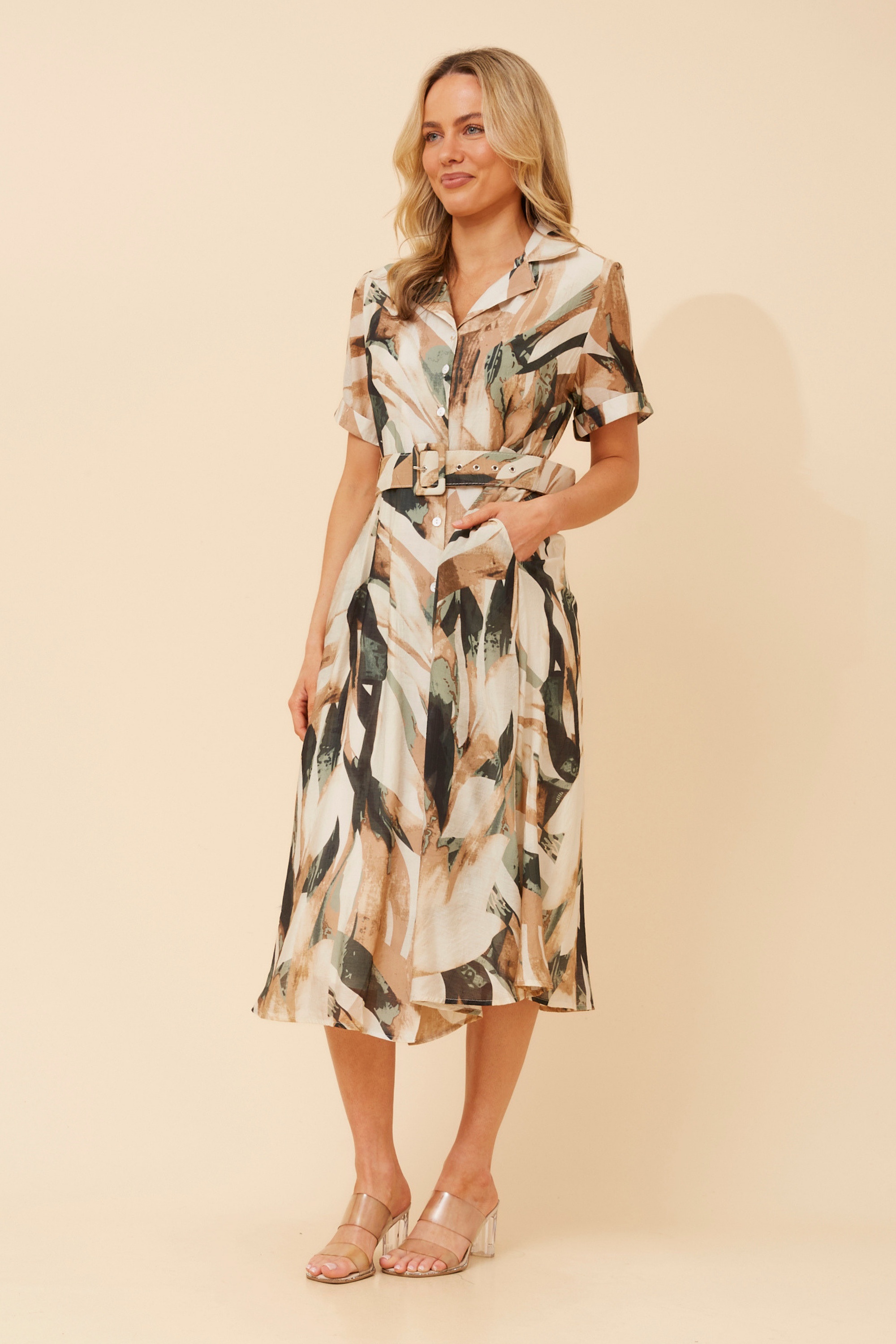 ALANIA ABSTRACT PRINT SHIRT DRESS