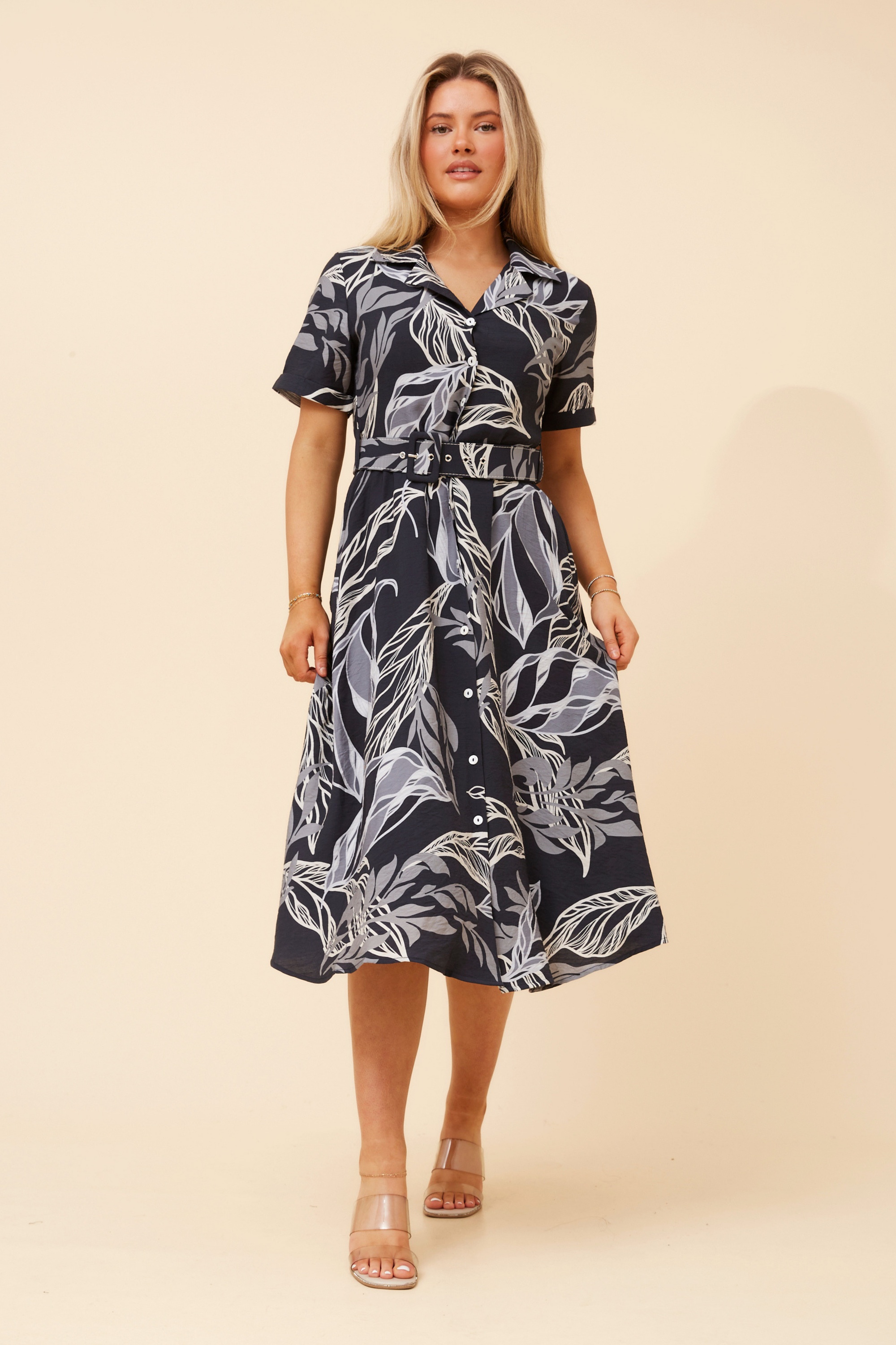 ALANIA LEAF PRINT MIDI DRESS