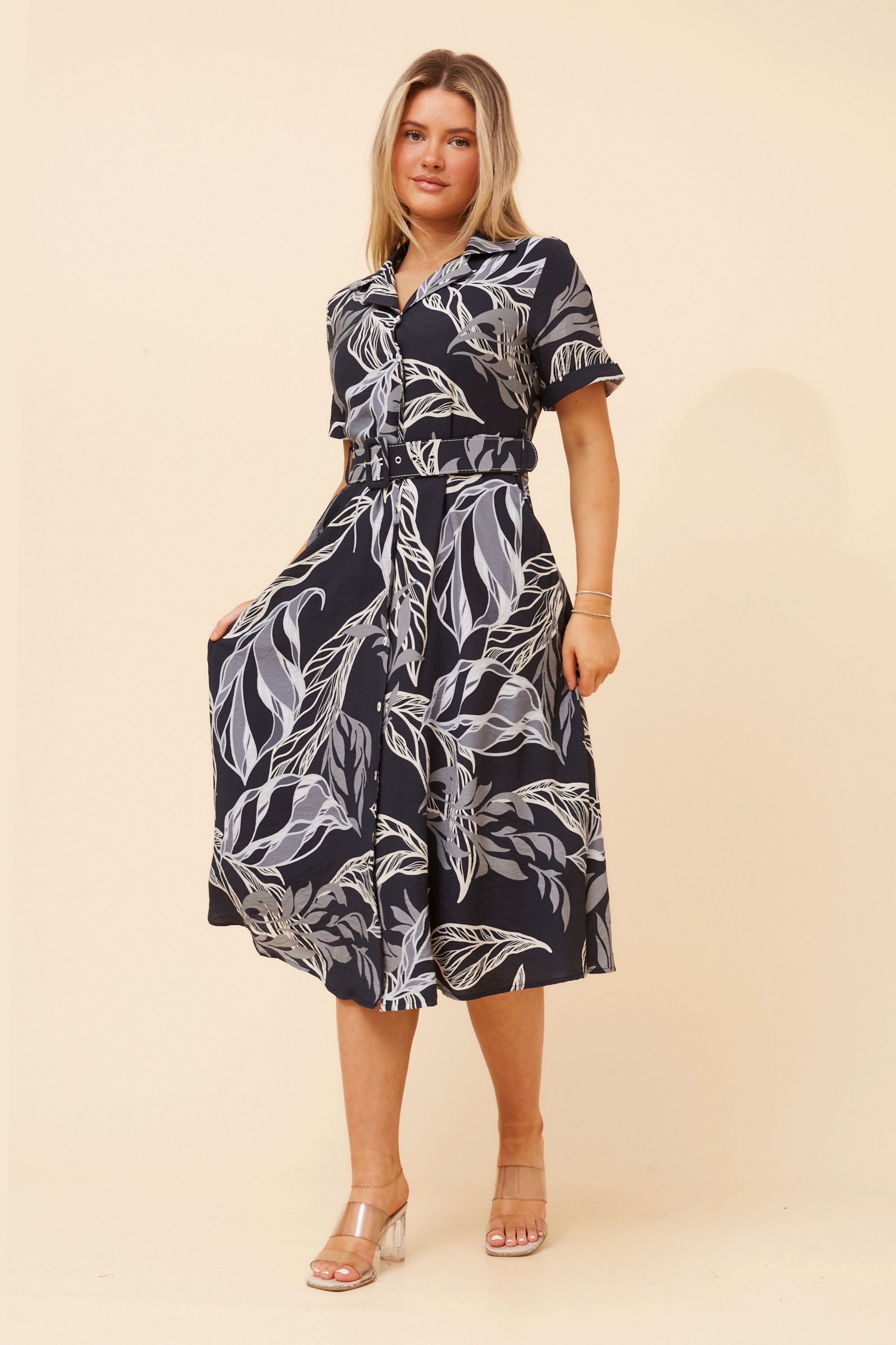 ALANIA LEAF PRINT MIDI DRESS