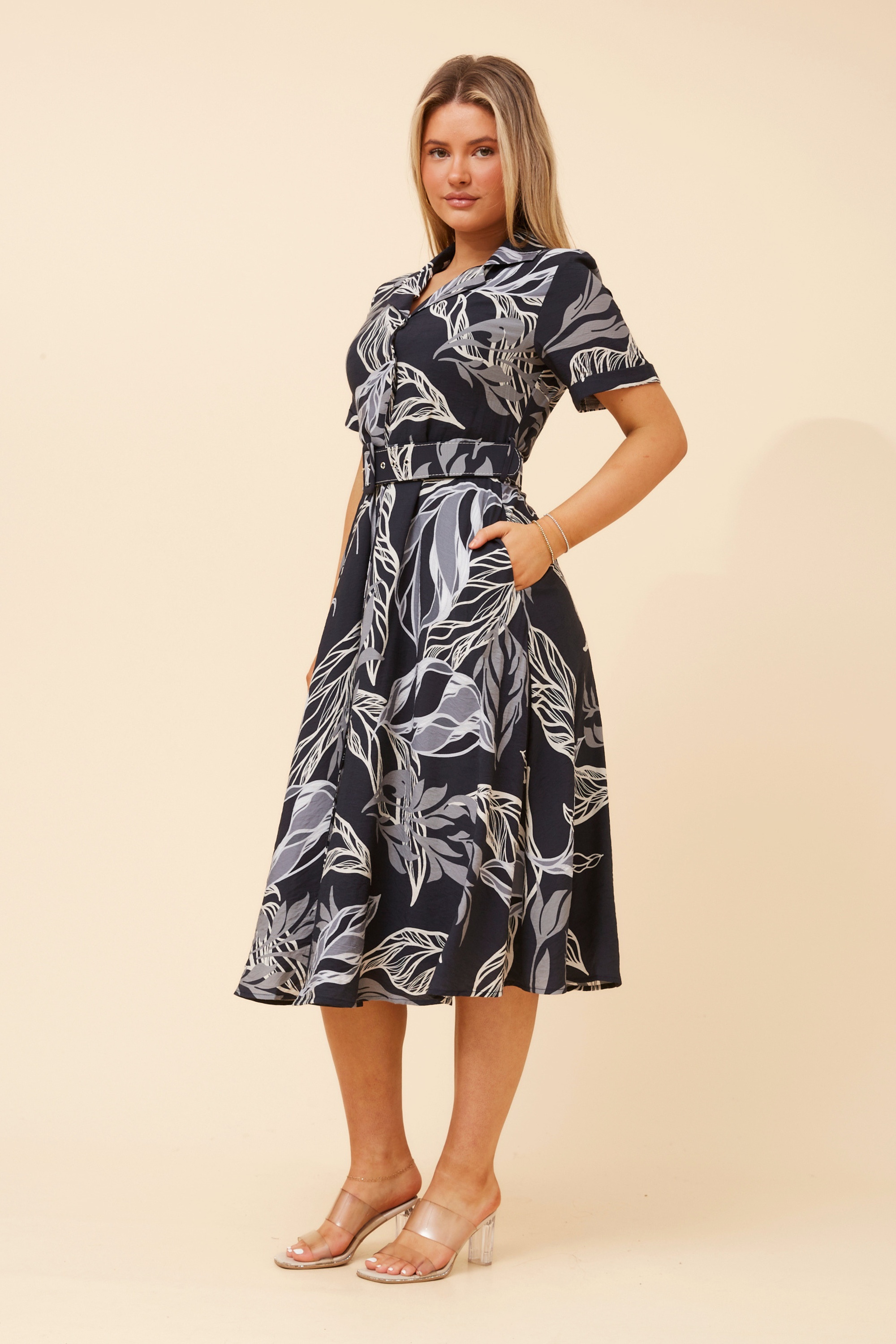 ALANIA LEAF PRINT MIDI DRESS