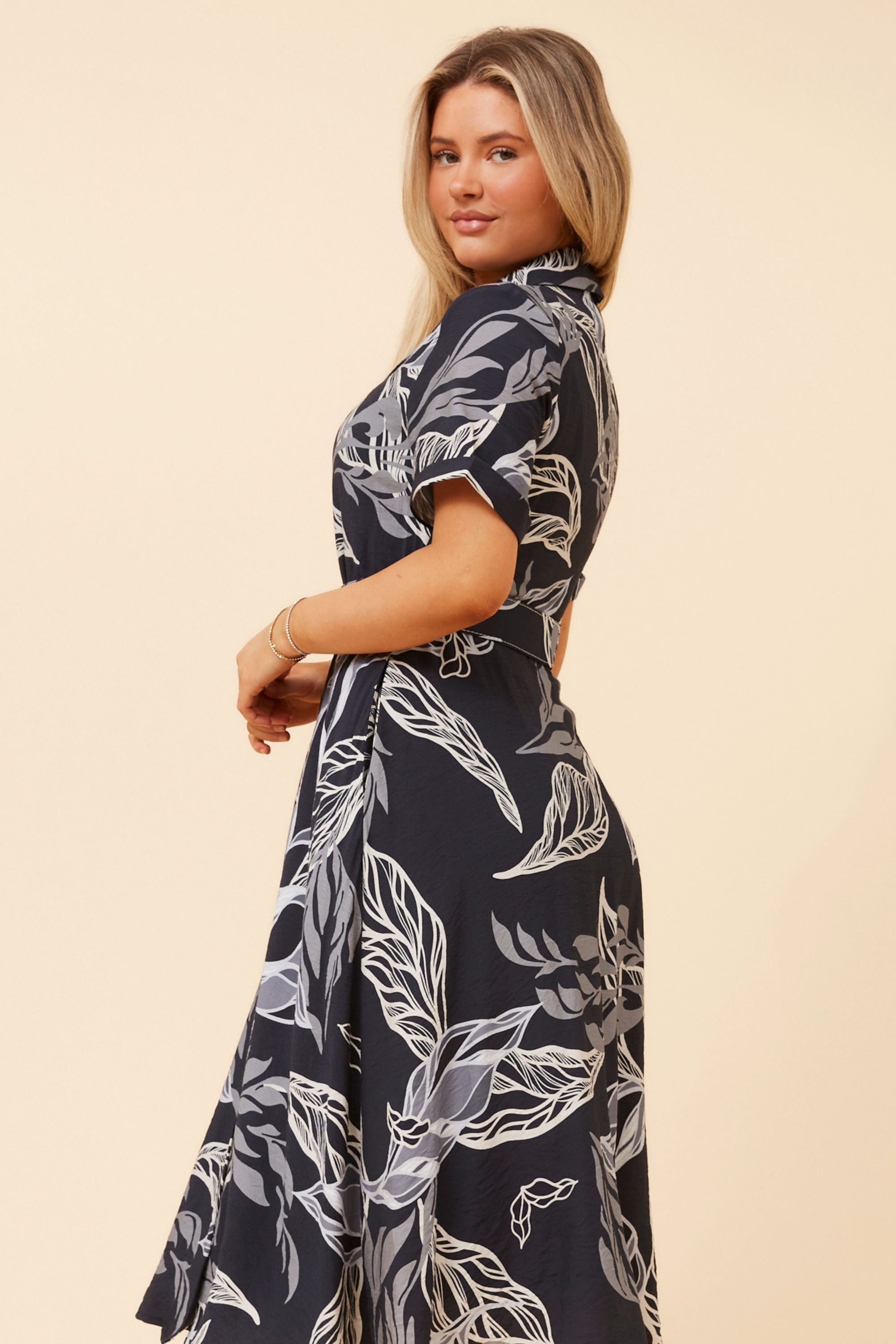 ALANIA LEAF PRINT MIDI DRESS