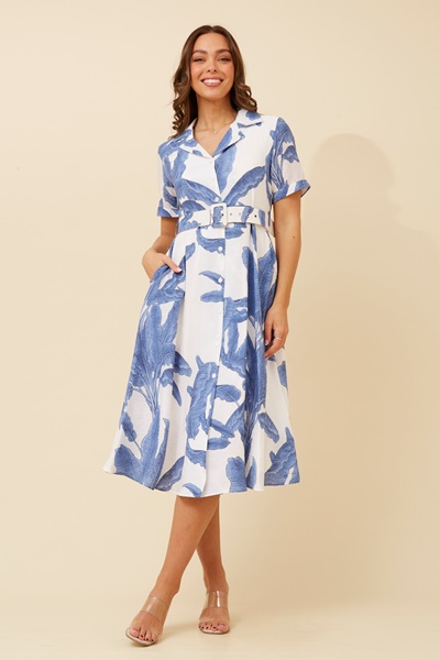 ALANIA LEAF PRINT SHIRT DRESS