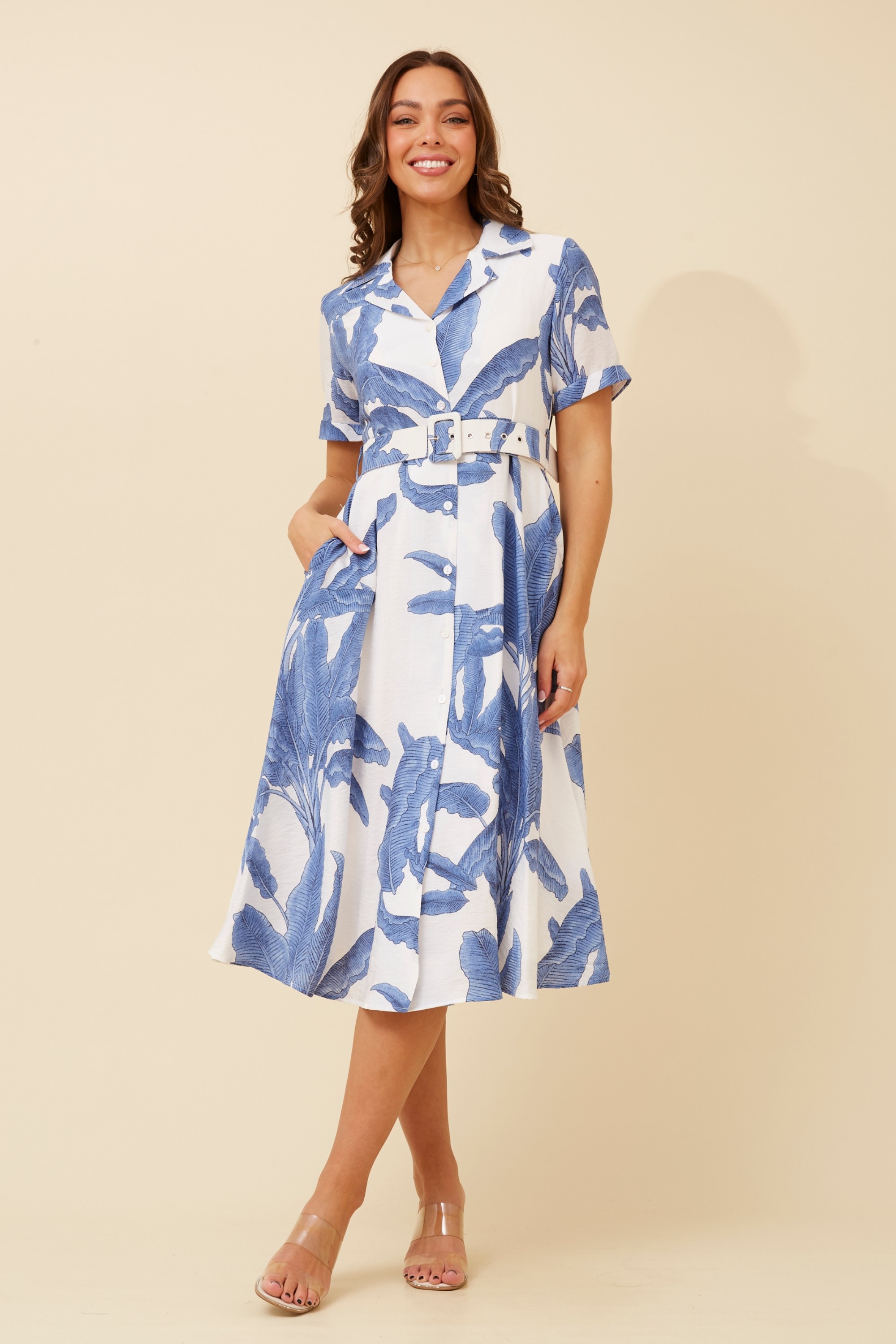 ALANIA LEAF PRINT SHIRT DRESS