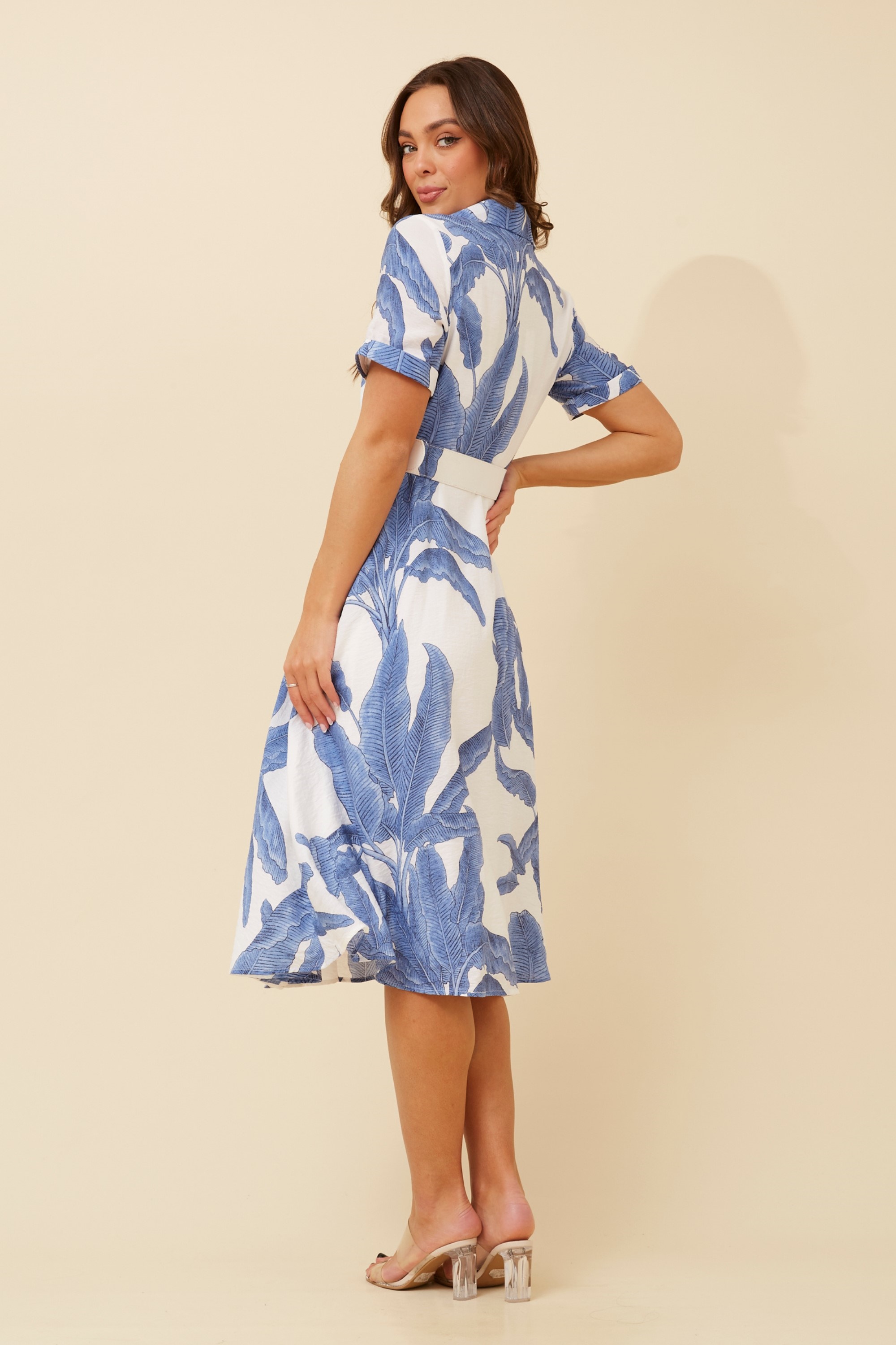 ALANIA LEAF PRINT SHIRT DRESS