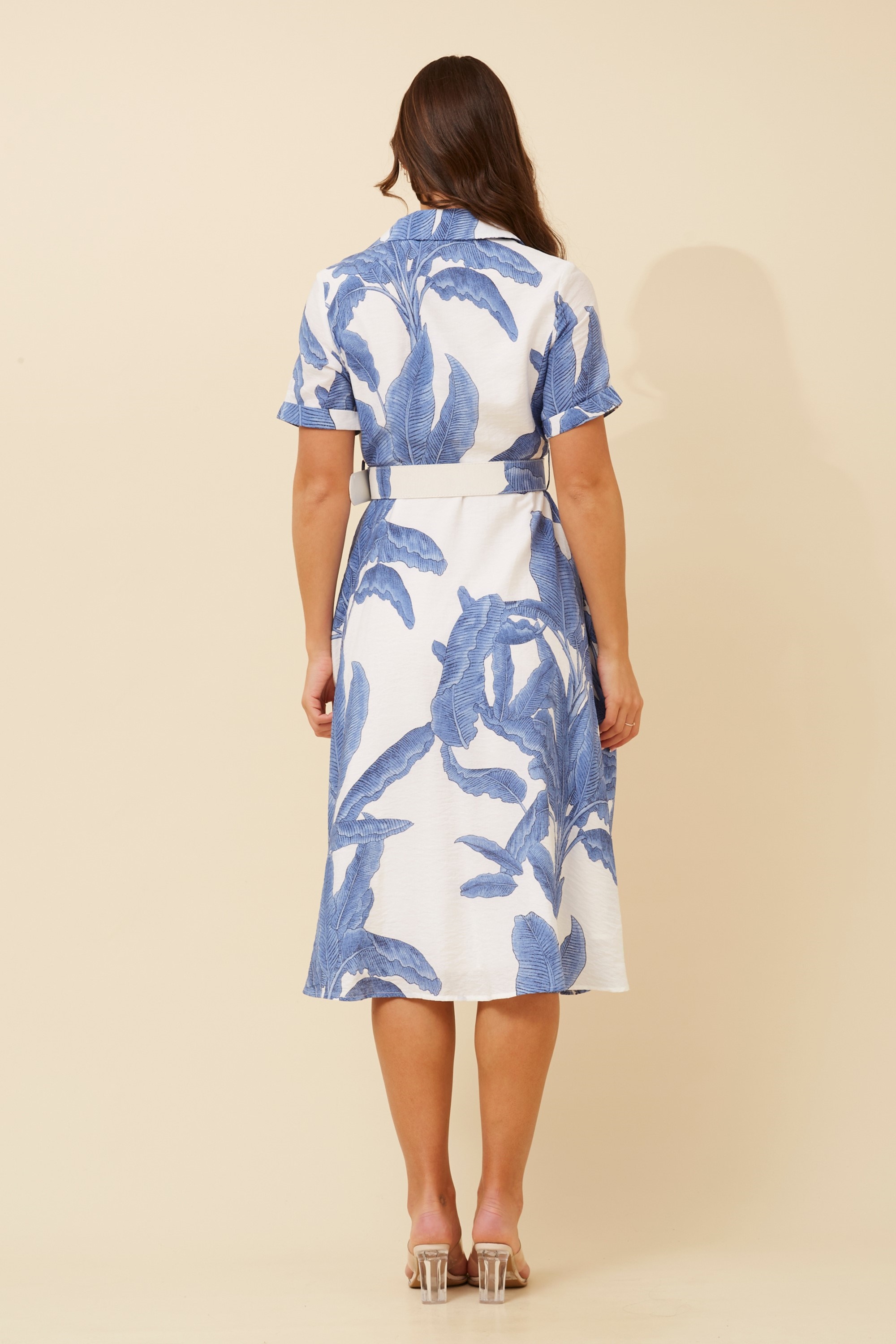 ALANIA LEAF PRINT SHIRT DRESS