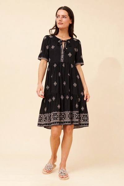 ALENA EMBROIDERED TIERED DRESS
