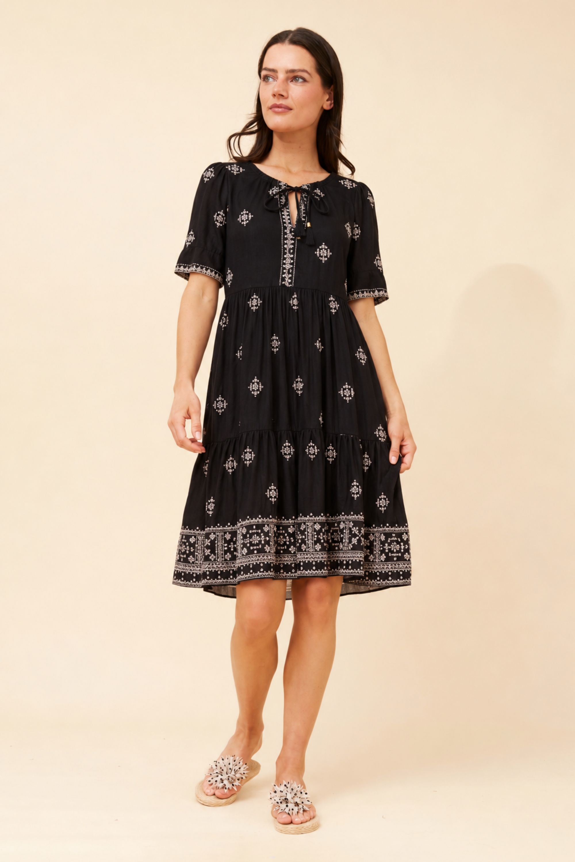 ALENA EMBROIDERED TIERED DRESS