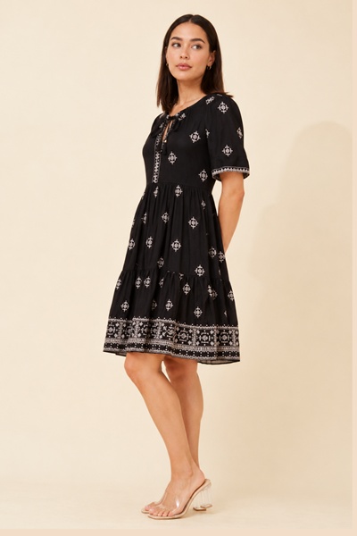 ALENA EMBROIDERED TIERED DRESS