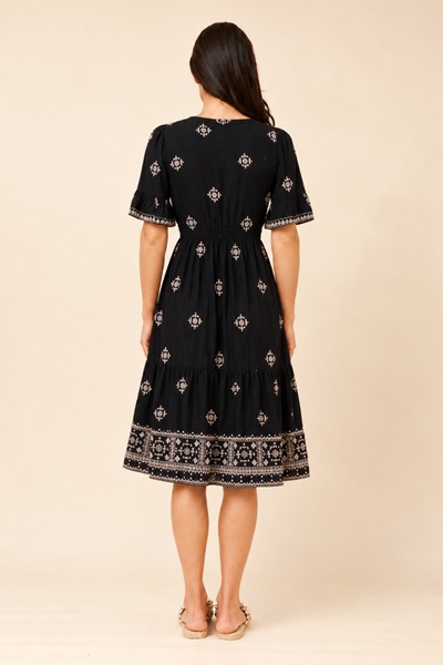 ALENA EMBROIDERED TIERED DRESS