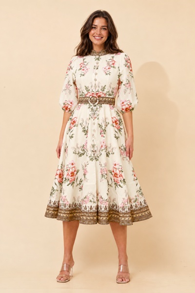 ALIATT BORDER PRINT MIDI DRESS