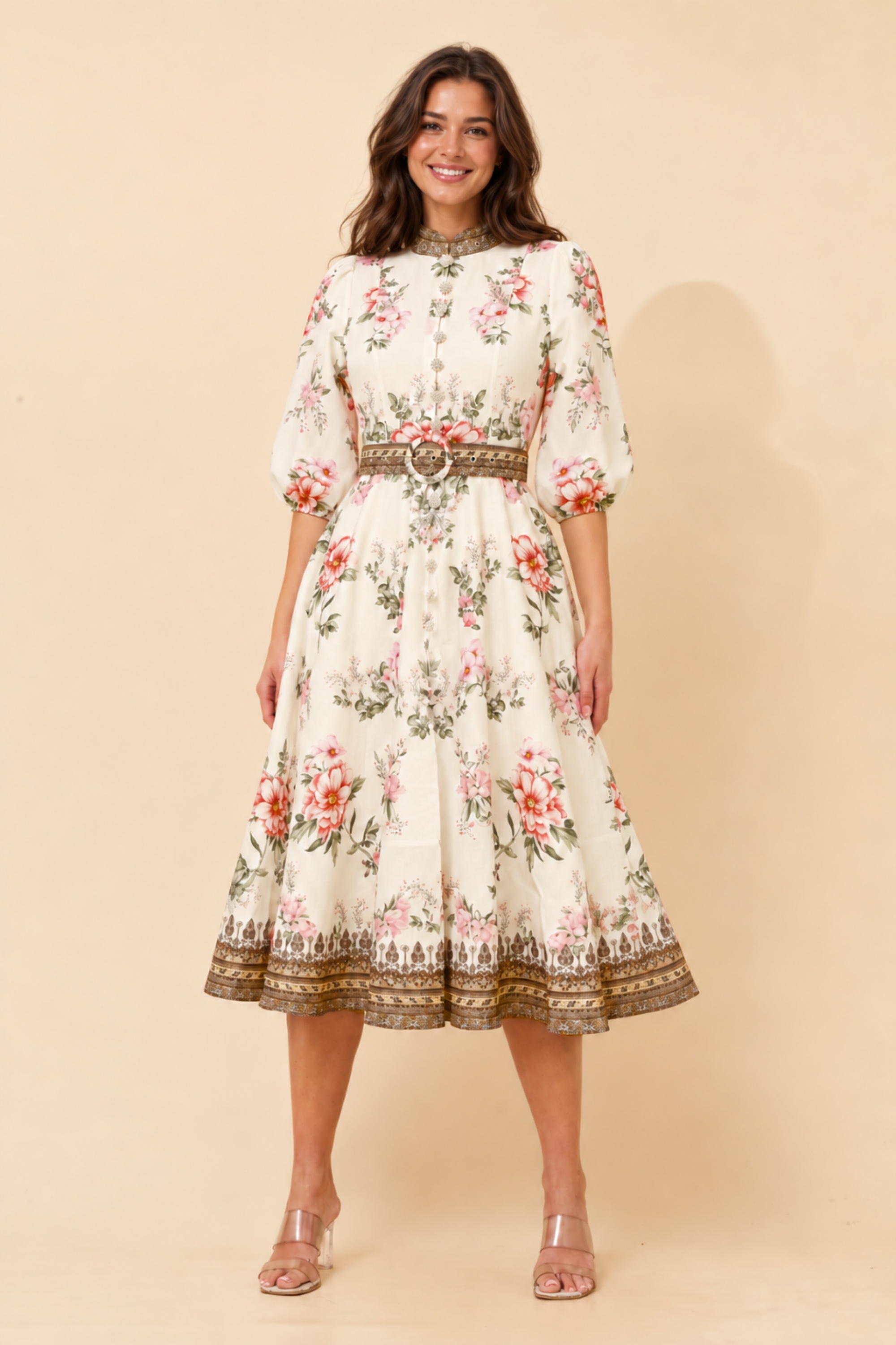 ALIATT BORDER PRINT MIDI DRESS
