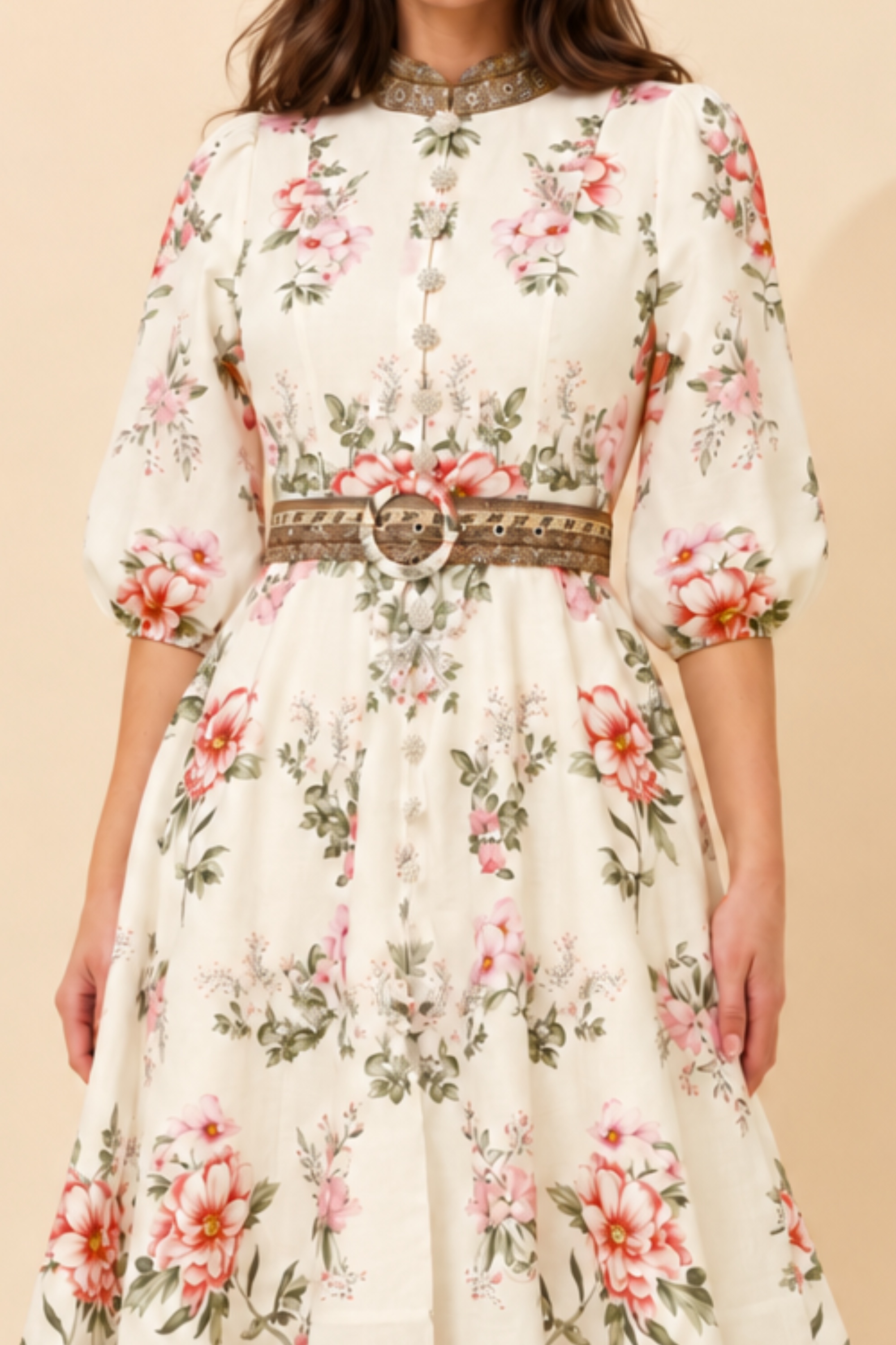 ALIATT BORDER PRINT MIDI DRESS