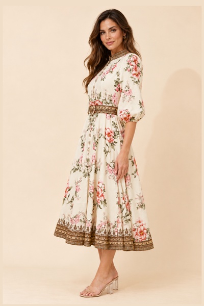 ALIATT BORDER PRINT MIDI DRESS