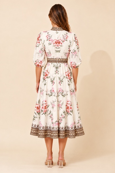 ALIATT BORDER PRINT MIDI DRESS