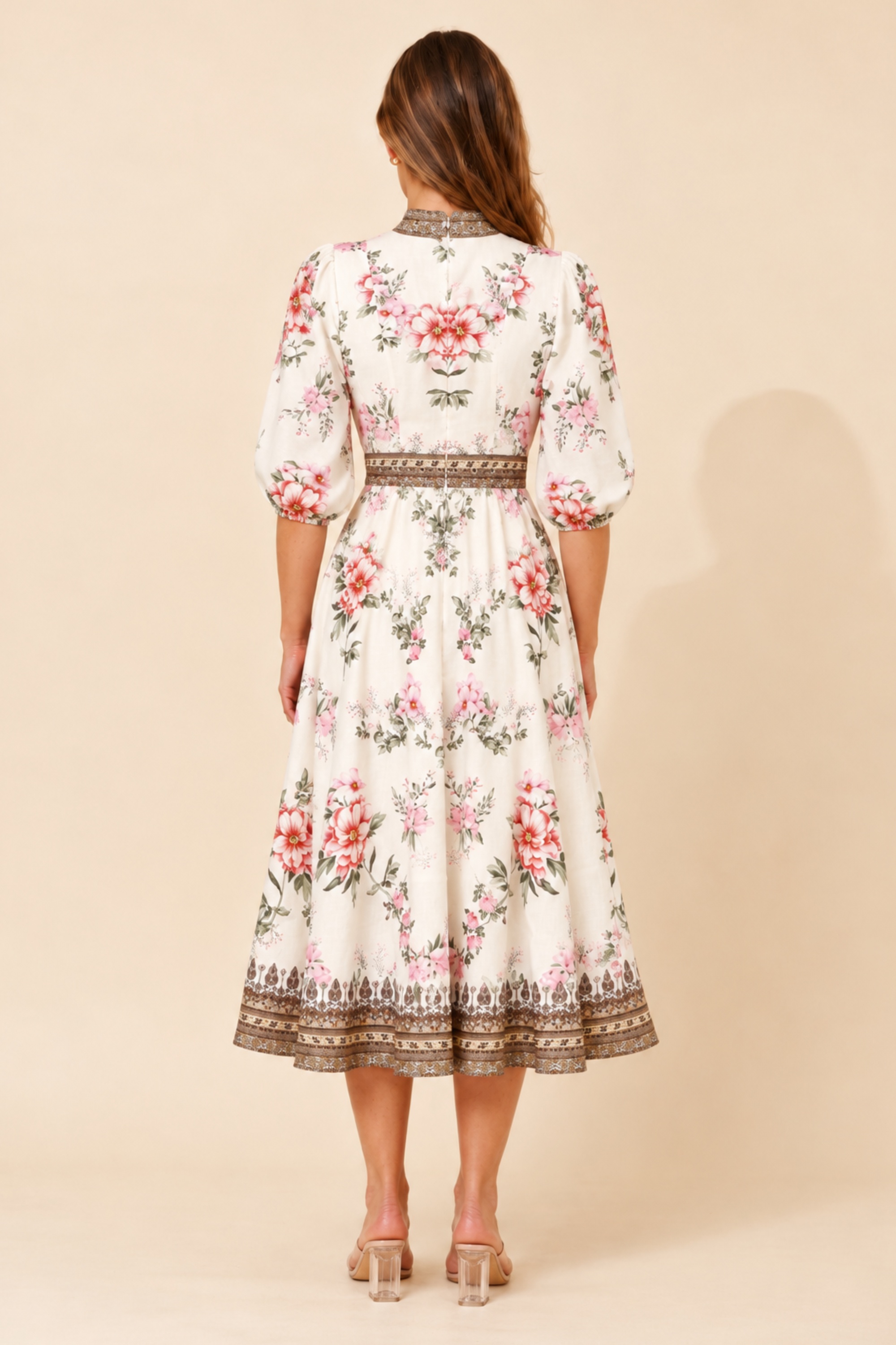 ALIATT BORDER PRINT MIDI DRESS
