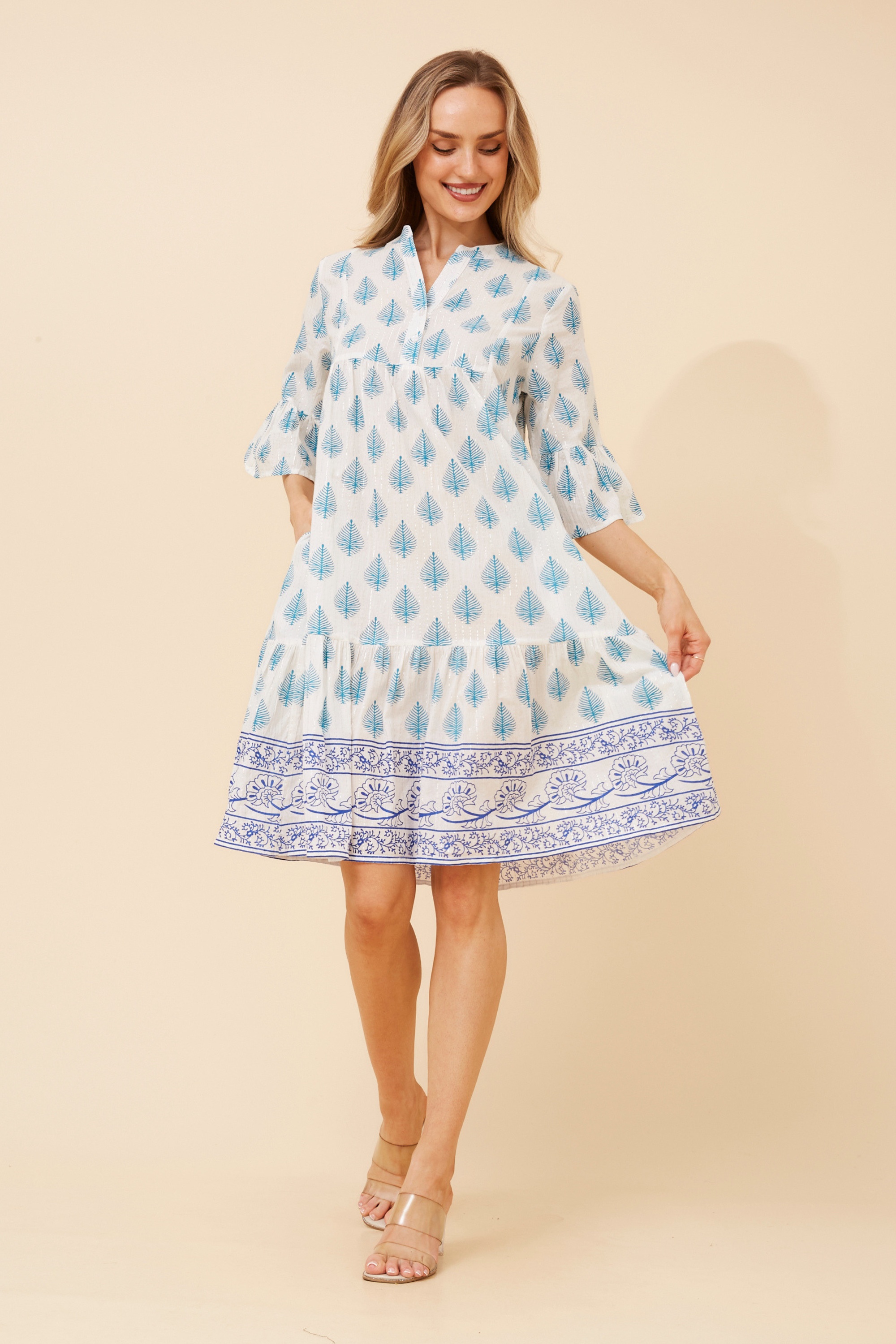 ALIMA BORDER PRINT MIDI DRESS