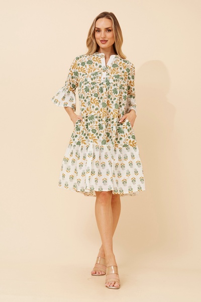 ALIMA LEAF PRINT MIDI DRESS