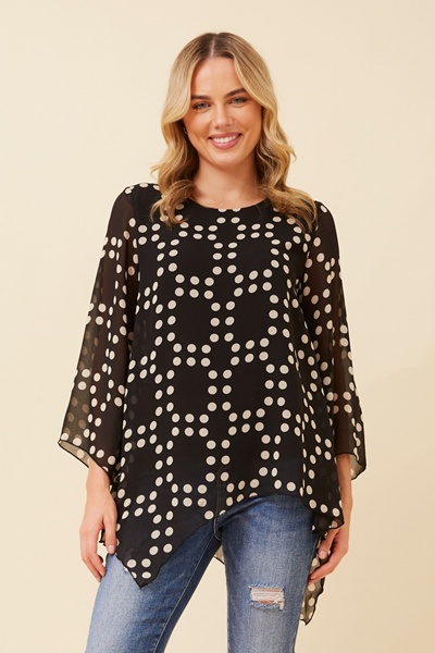 ALISON POLKA DOT ASYMMETRICAL TOP