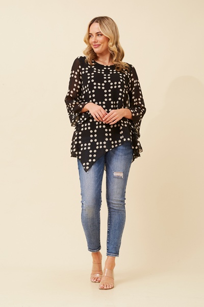 ALISON POLKA DOT ASYMMETRICAL TOP