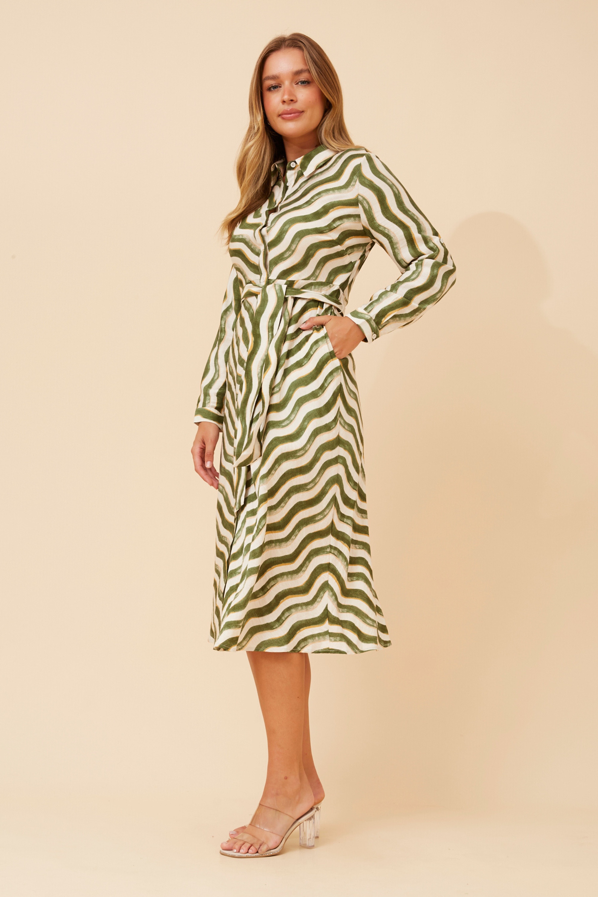 ALLIE STRIPE PRINT SHIRT DRESS