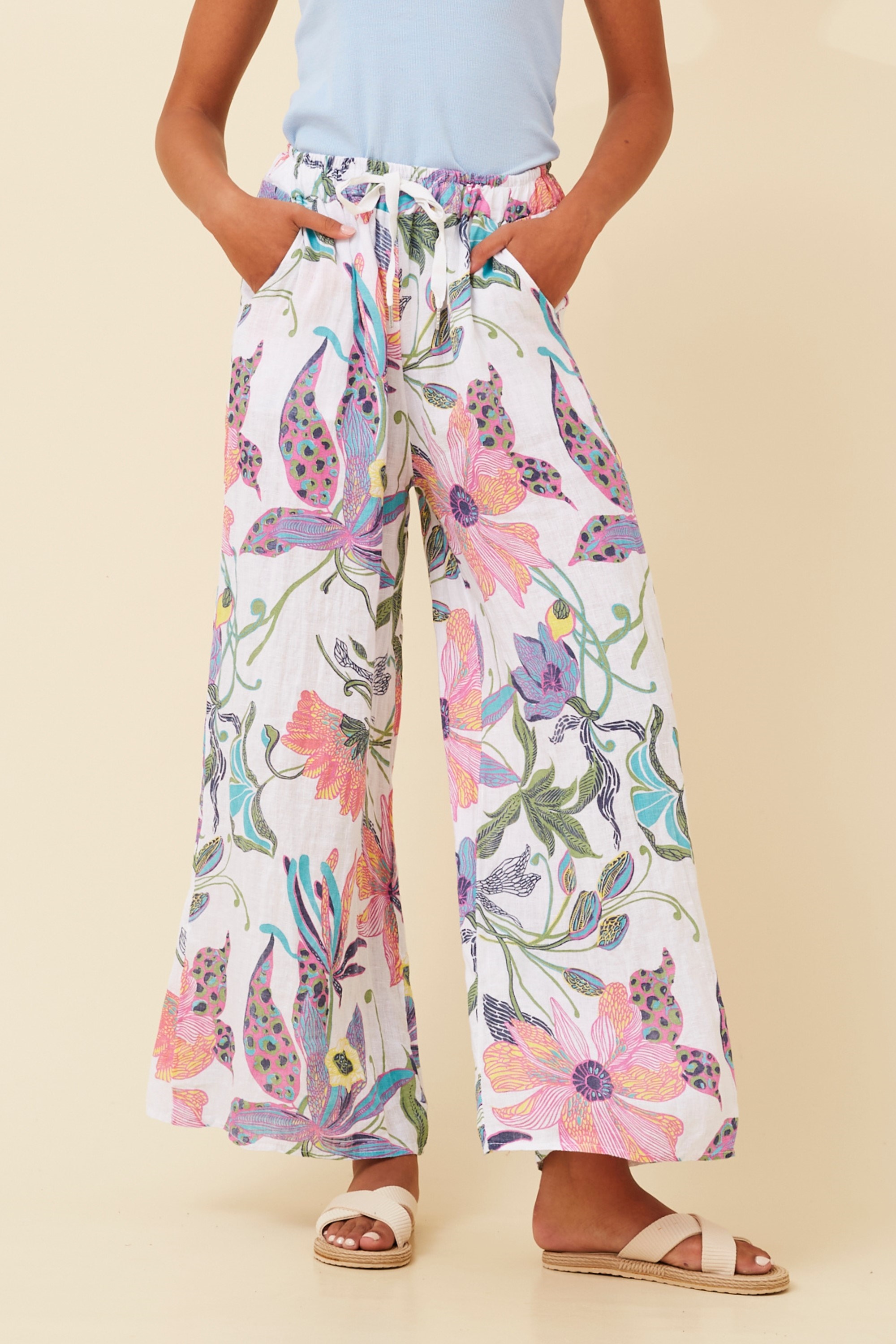 AMADEA FLORAL LINEN PANTS