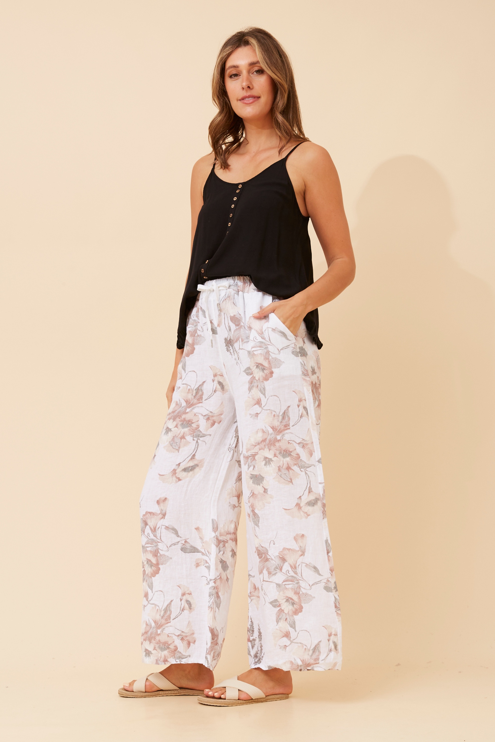 AMADEA FLORAL LINEN PANTS