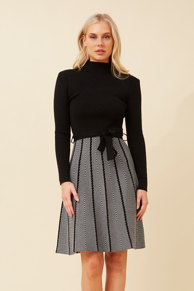 AMRITA FIT AND FLARE KNIT DRESS