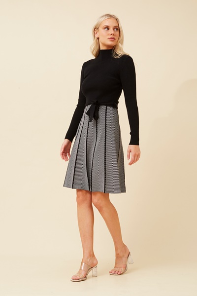 AMRITA FIT AND FLARE KNIT DRESS