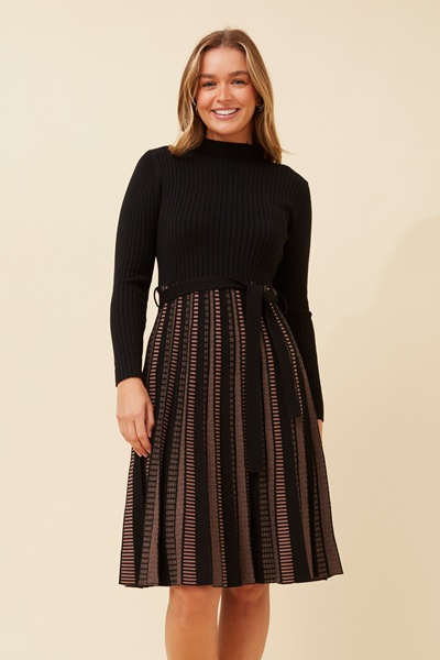AMRITA FIT AND FLARE KNIT DRESS